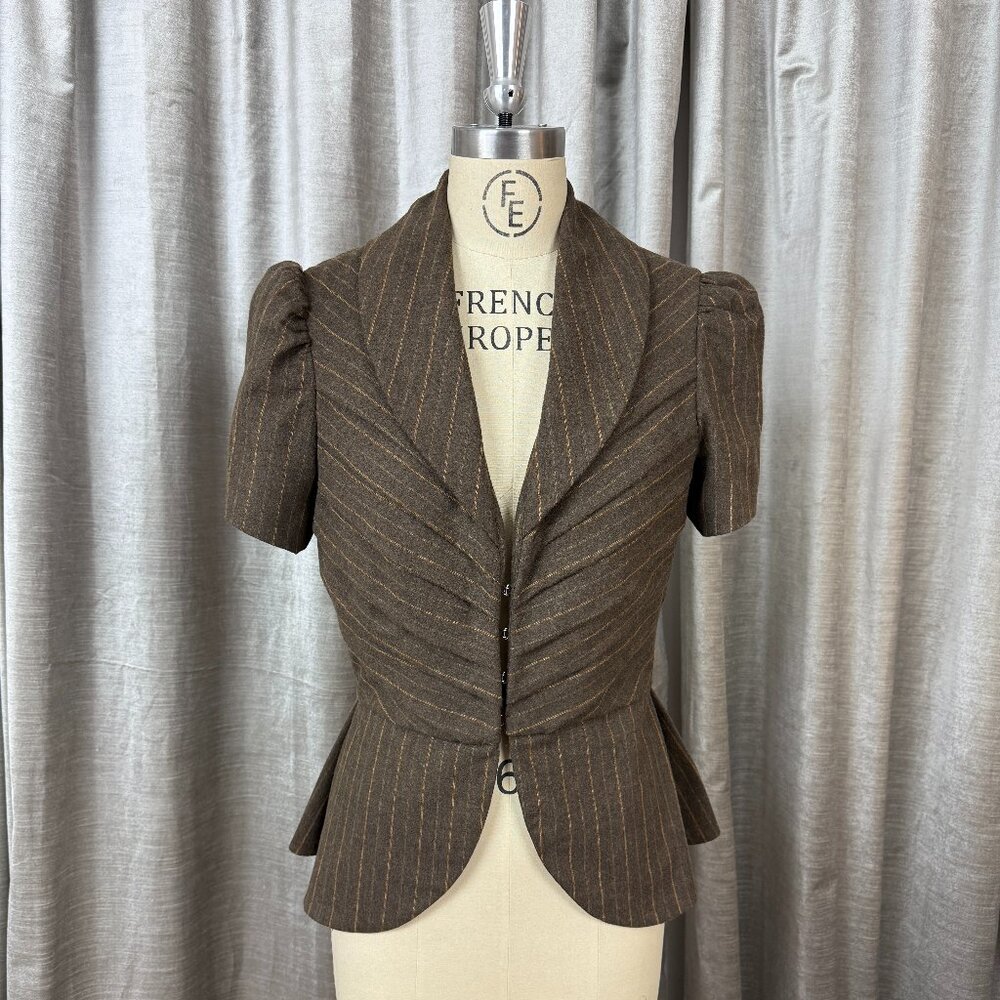 Brown Pinstripe Wool Pleated Blazer